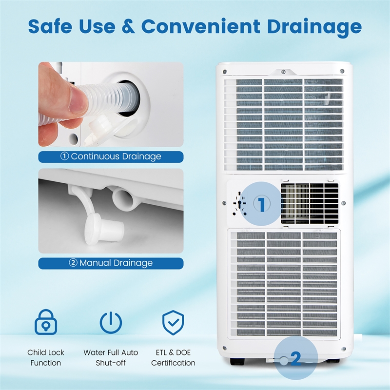 6000BTU (10000 BTU ASHRAE) Portable Air Conditioner with Dehumidifierand
