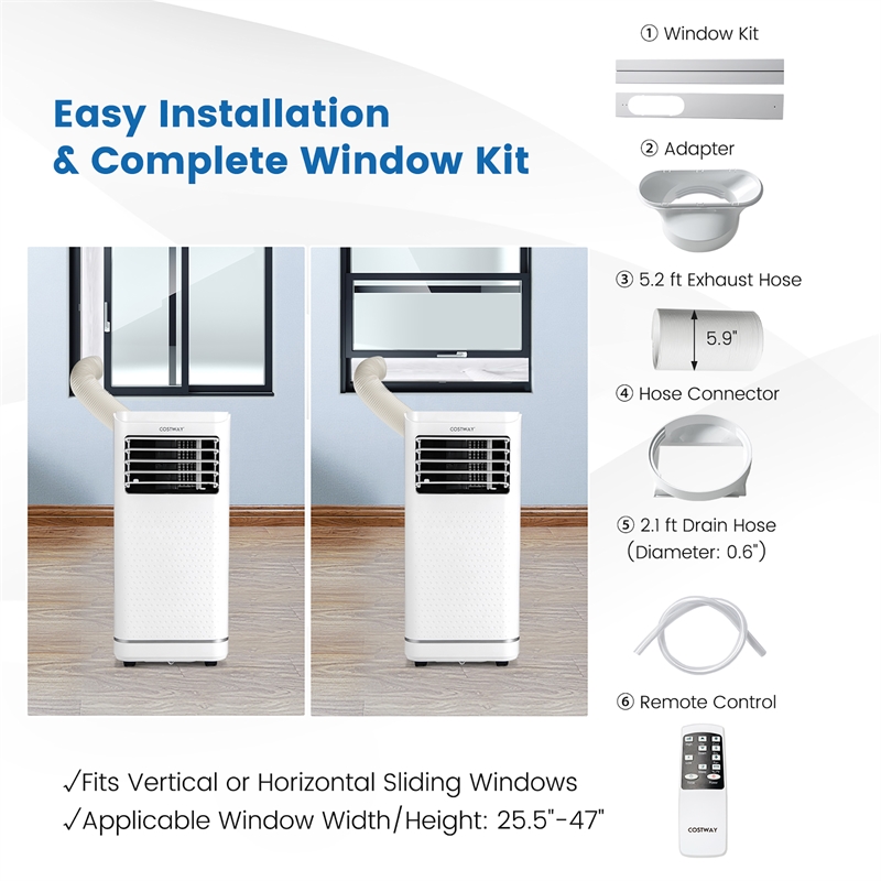 6000BTU (10000 BTU ASHRAE) Portable Air Conditioner with Dehumidifierand