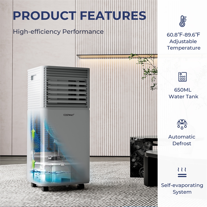 6000 BTU (10000 BTU ASHRAE) Portable Air Conditioner Air Cooler Gray