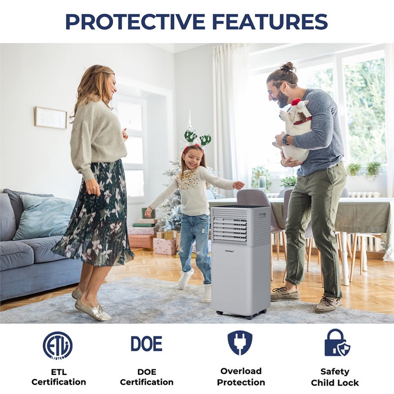 6000 BTU (10000 BTU ASHRAE) Portable Air Conditioner Air Cooler Gray