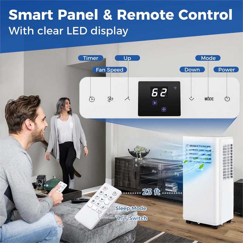 Portable Air Conditioner 8000 BTU AC Unit with Fanand Dehumidifier Sleep Mode