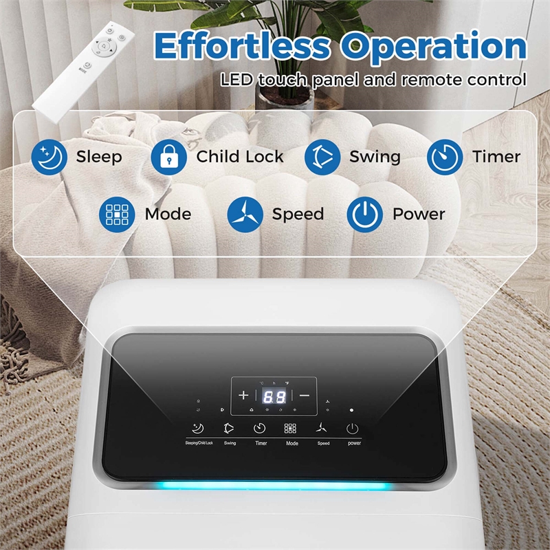 8000 BTU Portable Air Conditioner Air Cooler with Fanand Dehumidifier