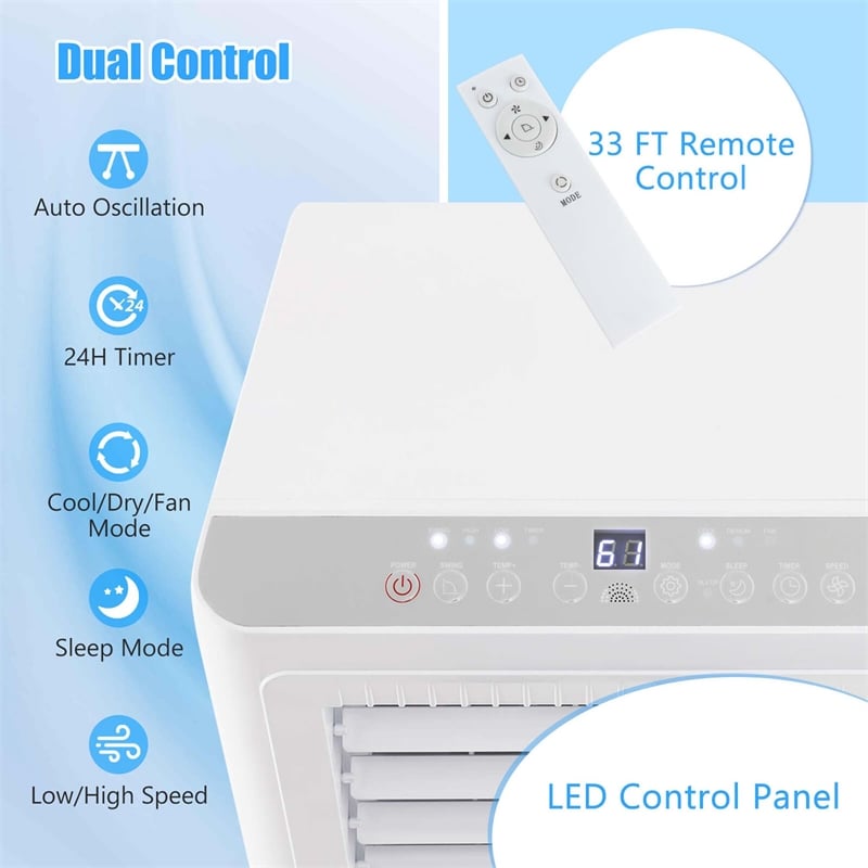 8000 BTU Portable Air Conditioner Freestanding Air Cooler with Dehumidifier