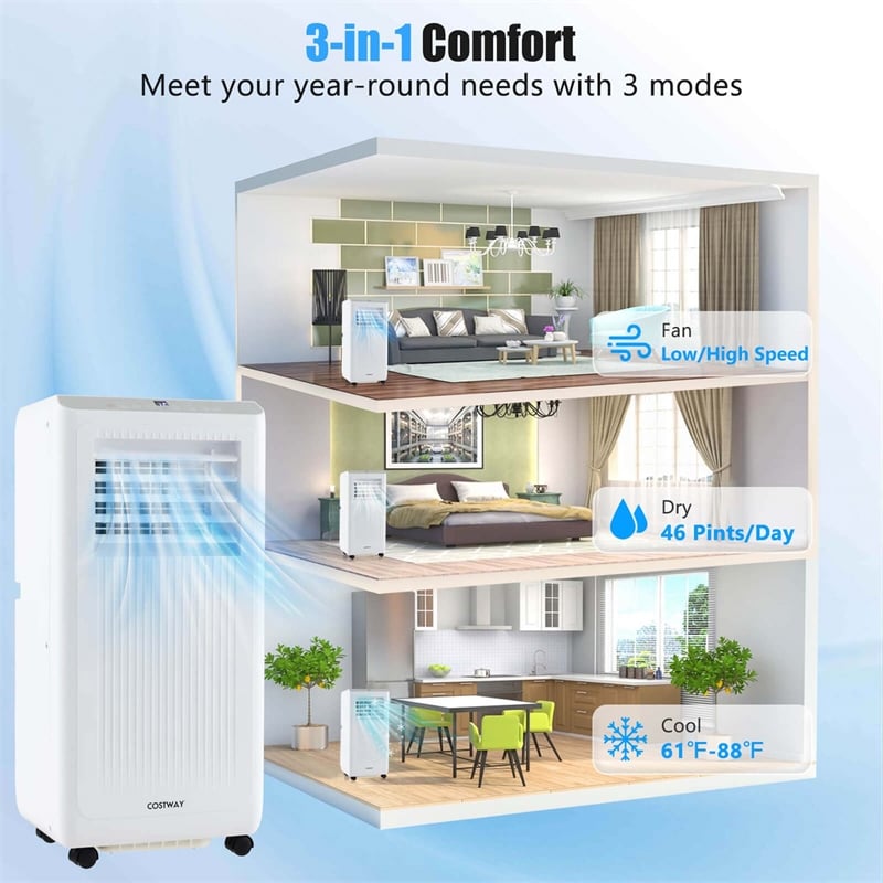 8000 BTU Portable Air Conditioner Freestanding Air Cooler with Dehumidifier