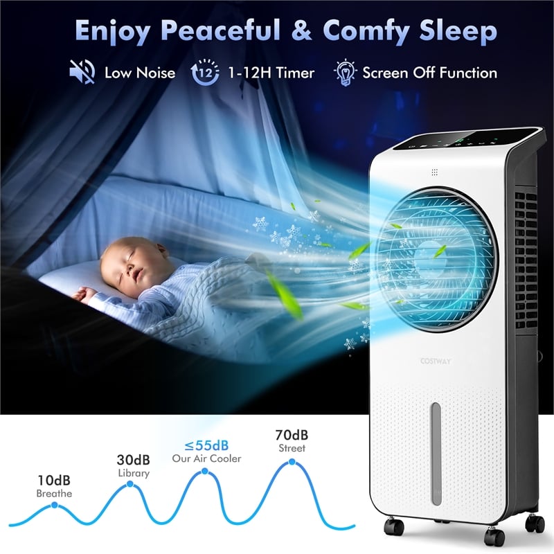 Evaporative Air Cooler Swamp Cooling Fan with 12H Timer Remote White
