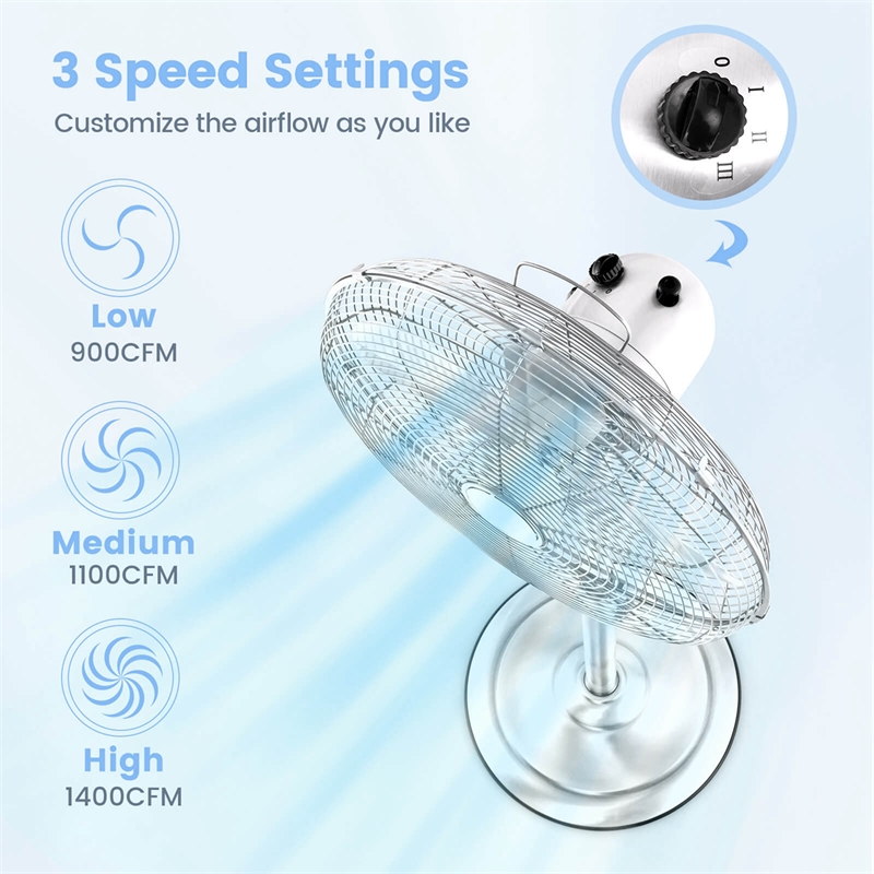 16inch Standing Pedestal Fan with 3 Speed Settings Carrying Handle SilverSilver