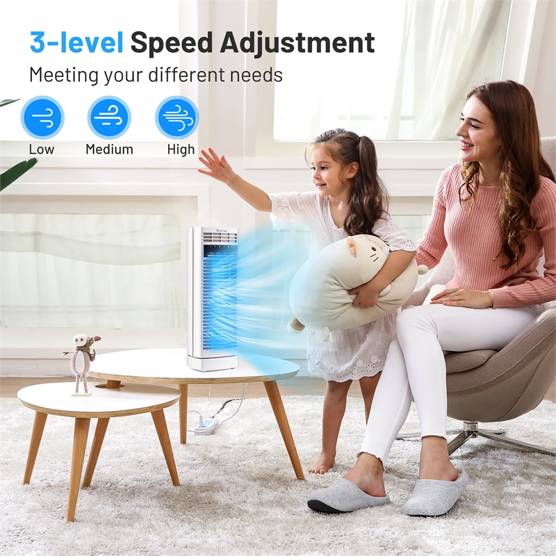 14inch Mini Oscillating Tower Fan Electric Desk Fan with 3 Speed and Timer White