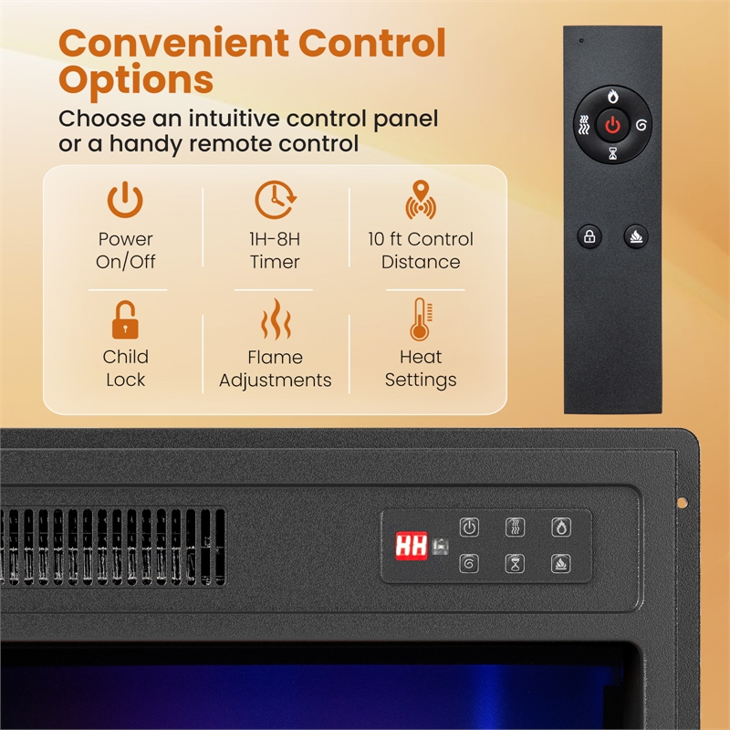 18inch Electric Fireplace Insert with 1500W Fireplace Heater Black