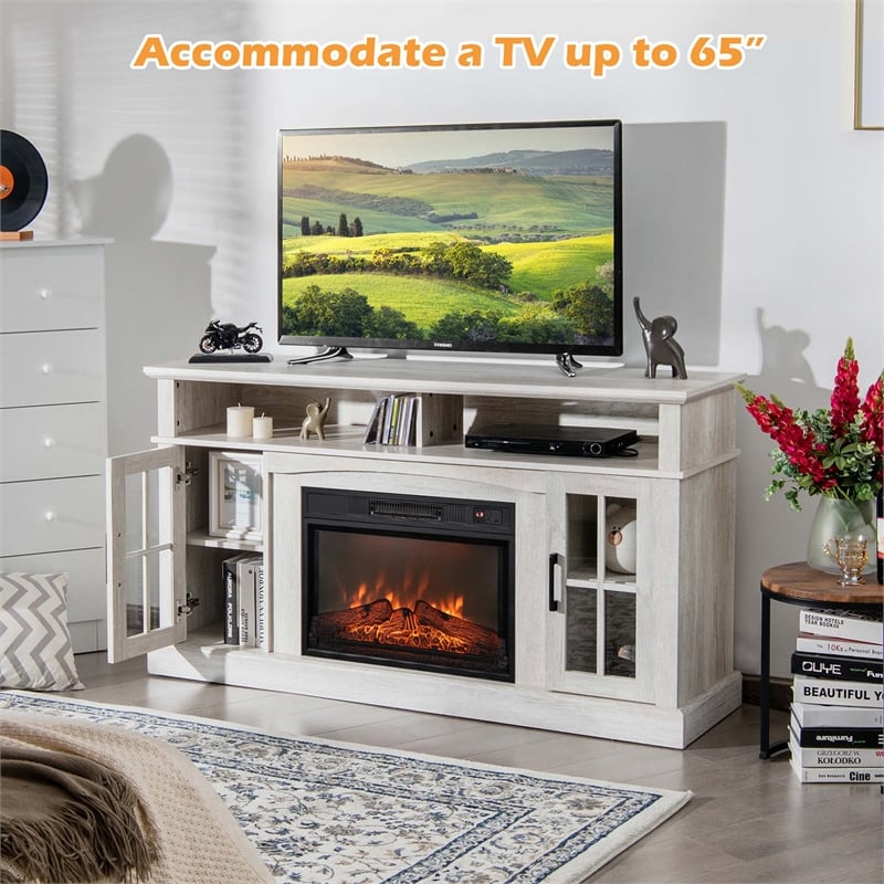 58inch Fireplace TV Stand with 1400W Electric Fireplace Grey