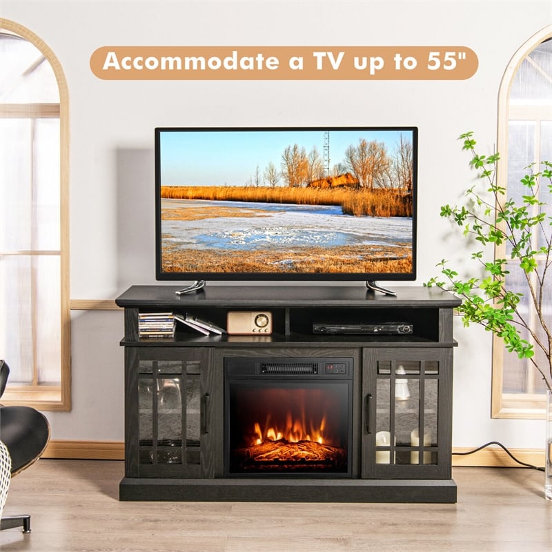 48inch TV Stand Console Cabinet with Fireplace Entertainment Center Black