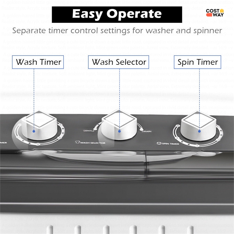 Portable Mini Compact Twin Tub 20Lbs Total Washing Machine Washer Spain Gray