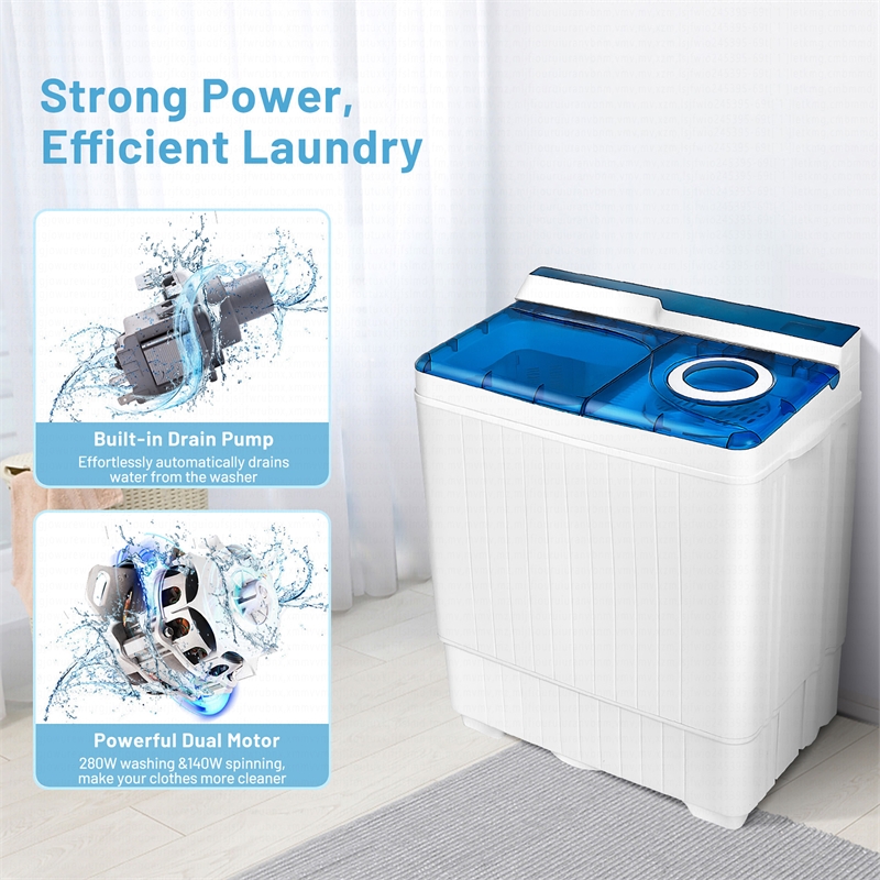 26lbs Portable Semi automatic Washing Machine with Built in Drain Pump Blue