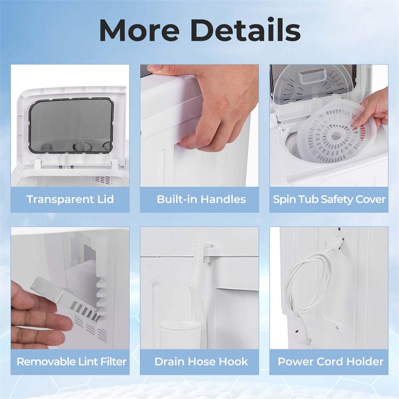 Portable Washing Machine Twin Tub Laundry Washer with 20 lbs Capacity White