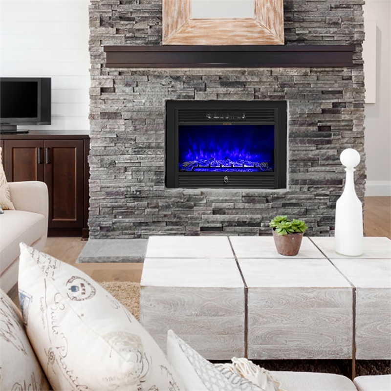 28.5inch Fireplace Electric Embedded Insert Heater Glass Black