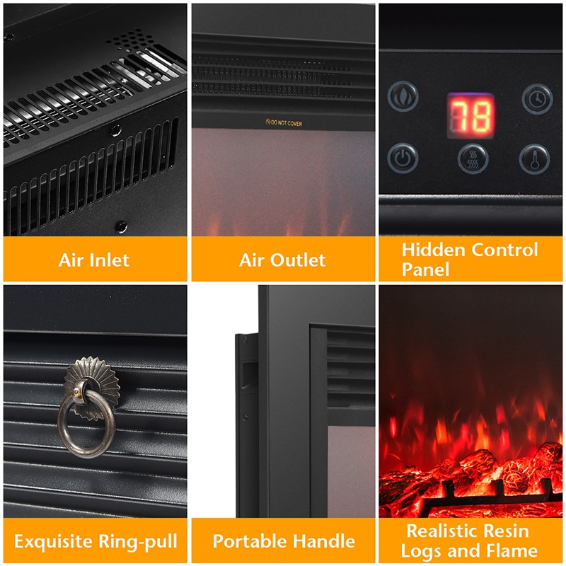28.5inch Fireplace Electric Embedded Insert Heater Glass Black