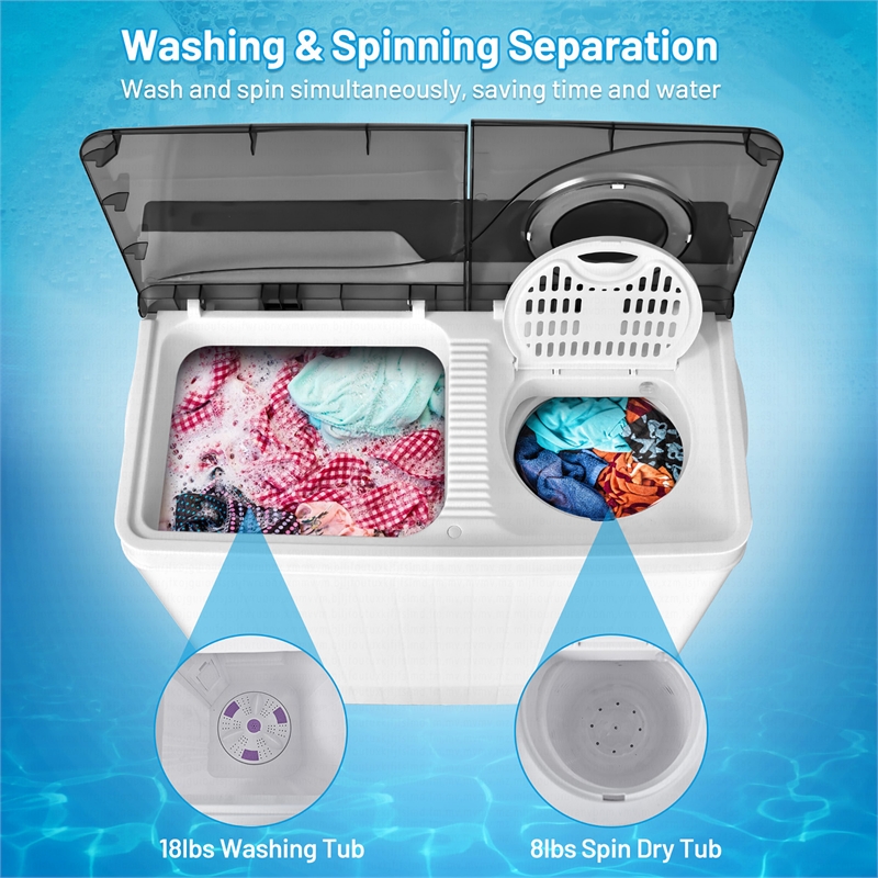 26lbs Portable Semi automatic Washing Machine withBuilt in Drain Pump Gray