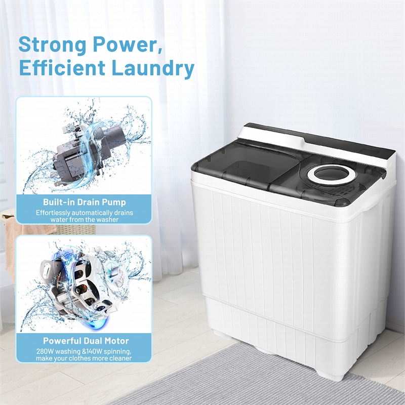26lbs Portable Semi automatic Washing Machine withBuilt in Drain Pump Gray