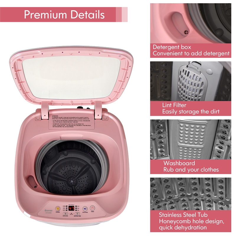 8lbs Portable Fully Automatic Washing Machine with Drain Pump Pink