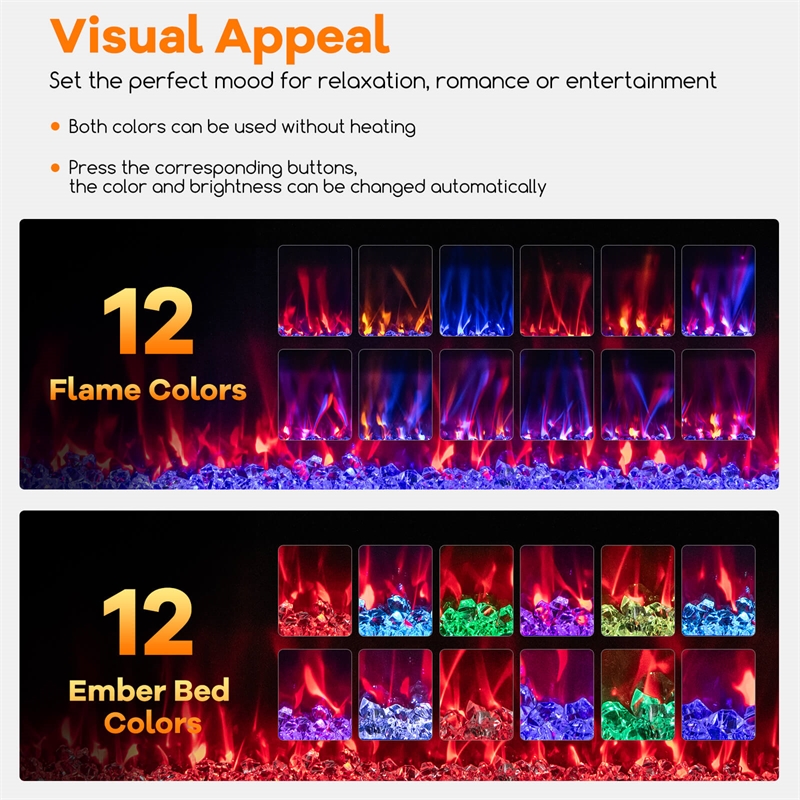 42 Inches Ultra Thin Electric Fireplace Wall Mounted and Fireplace Black