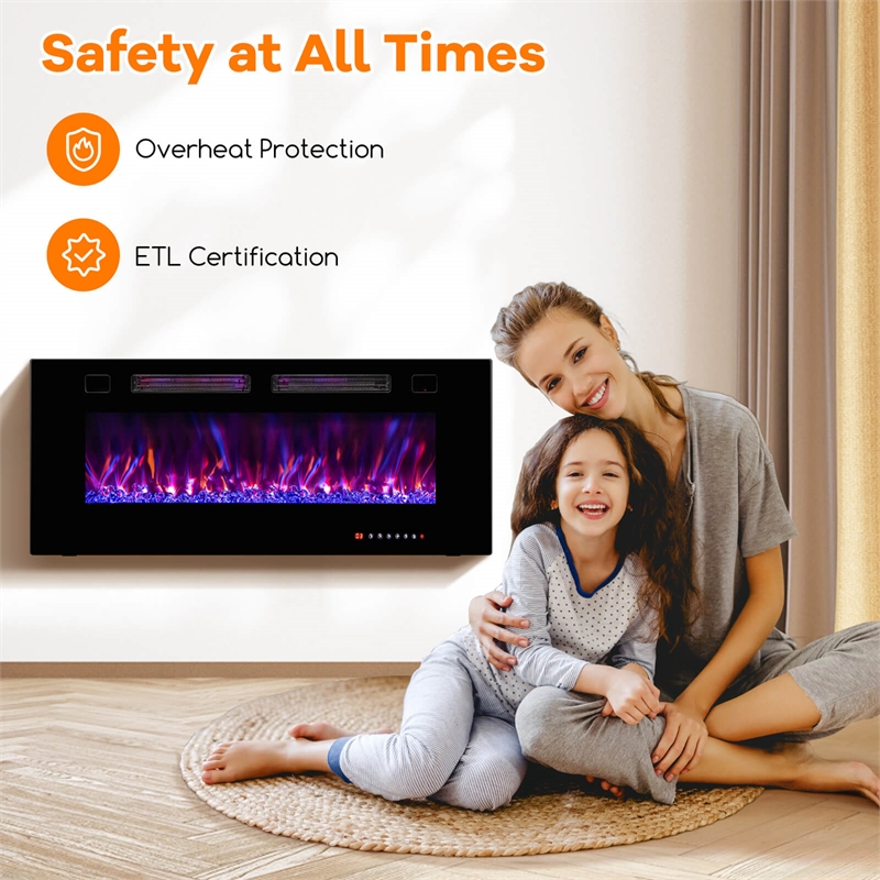 42 Inches Ultra Thin Electric Fireplace Wall Mounted and Fireplace Black