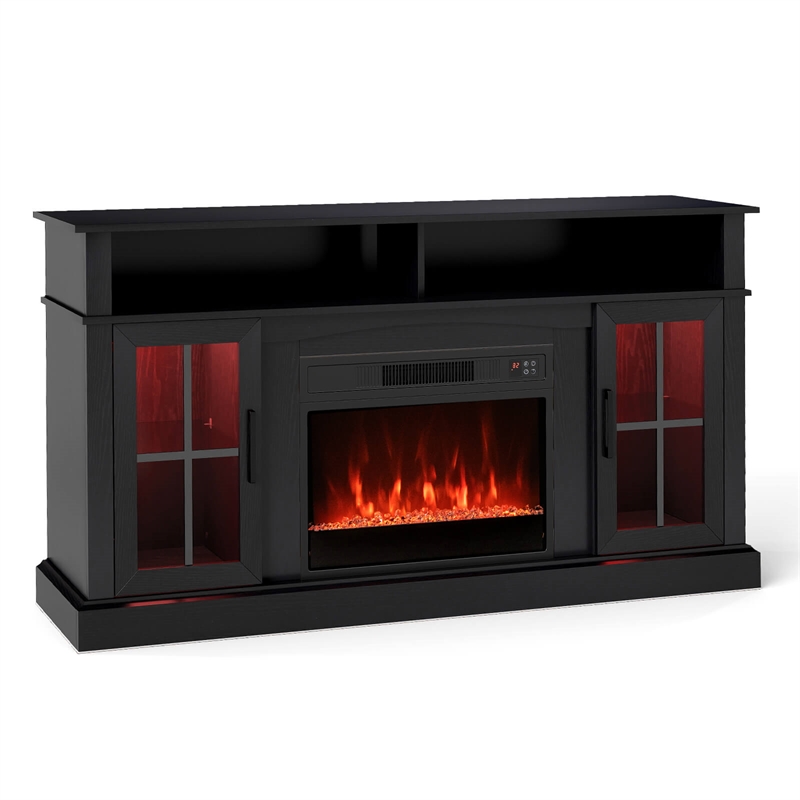 58inch Fireplace TV Stand with LED Lights for 65 Inch TV Black