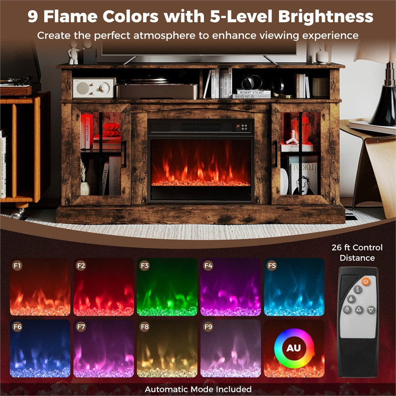 58inch Fireplace TV Stand with LED Lights for 65 Inch TV Brown