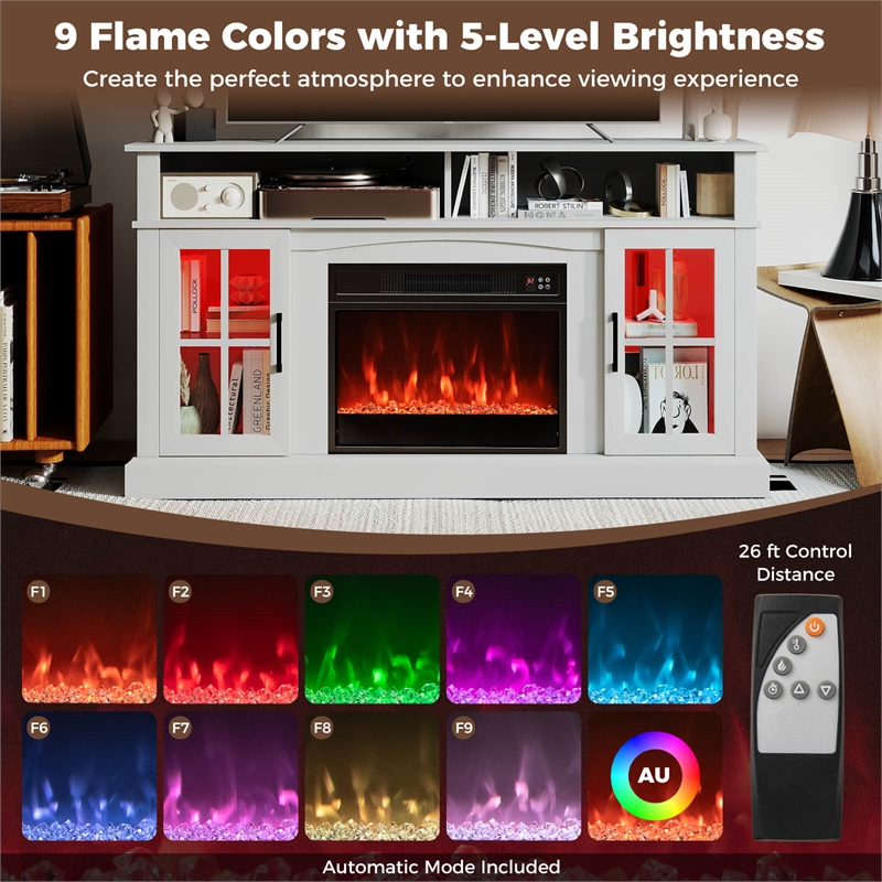 58inch Fireplace TV Stand with LED Lights fer for 65 Inch TV White