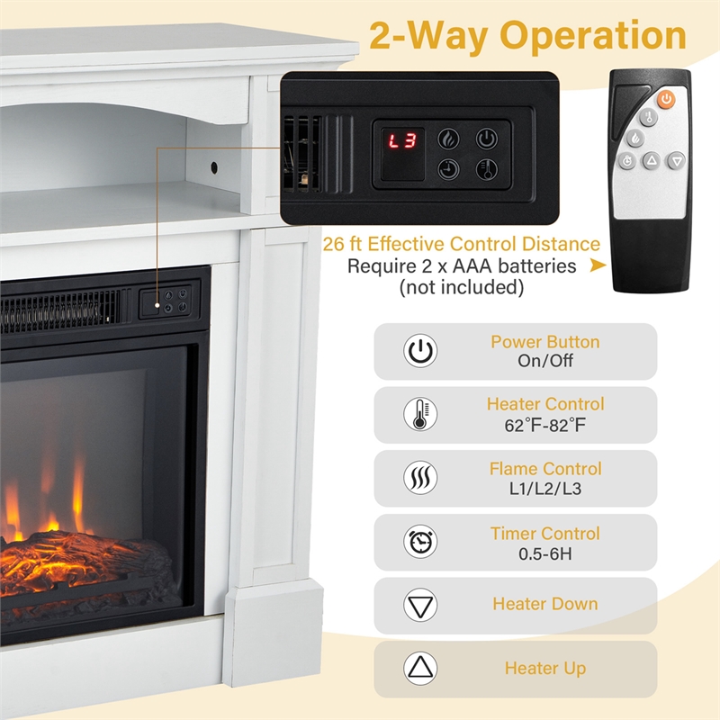 32inch 1400W Electric Fireplace Mantel TV Stand Space Heater with Shelf White