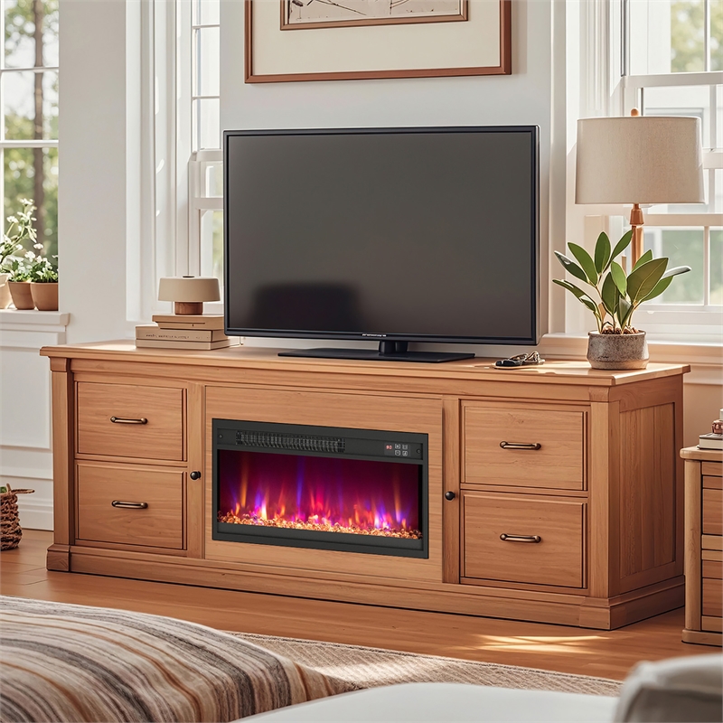 23inch Electric Fireplace Insert Recessed 1500W Fireplace Heater Black