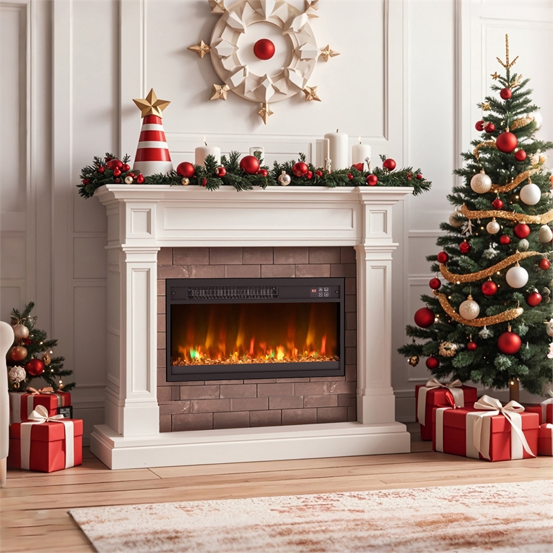 23inch Electric Fireplace Insert Recessed 1500W Fireplace Heater Black