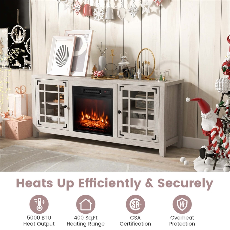 58 Inches Fireplace TV Stand for TVs up to 65 Inches Beige