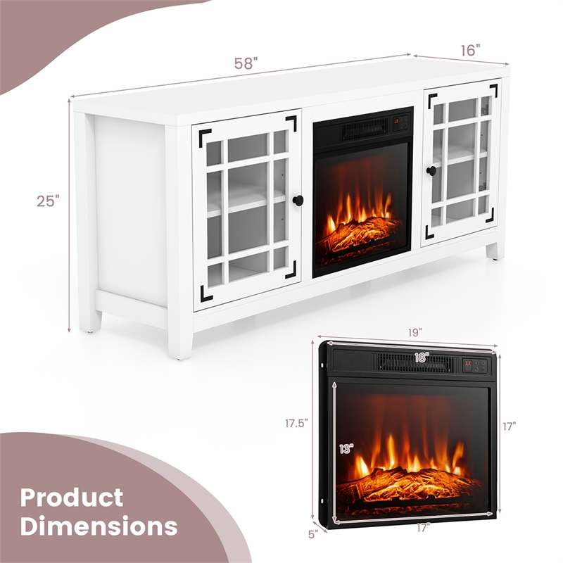 58 Inches Fireplace TV Stand for TVs up to 65 Inches White