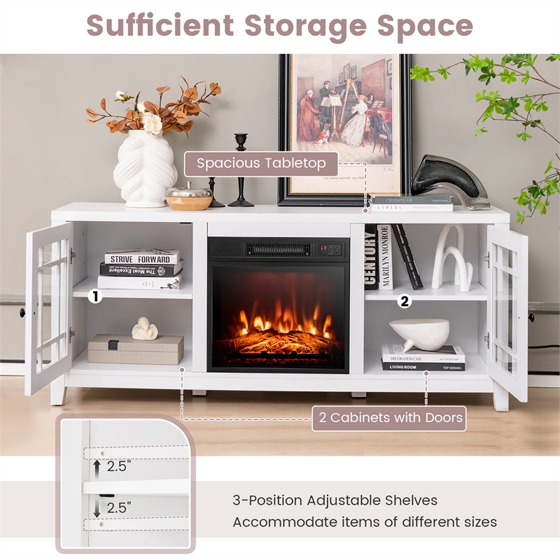 58 Inches Fireplace TV Stand for TVs up to 65 Inches White