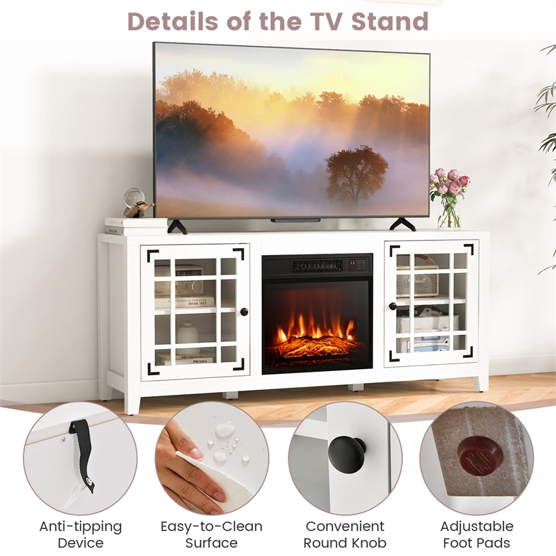 58 Inches Fireplace TV Stand for TVs up to 65 Inches White