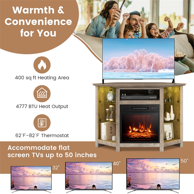 Fireplace TV Stand and 18inch Electric Fireplace for Tvs up to 50inch Gray