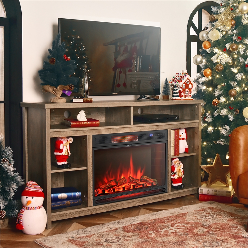 28inch Electric Fireplace Freestanding Heater Log Flame 1350W Black