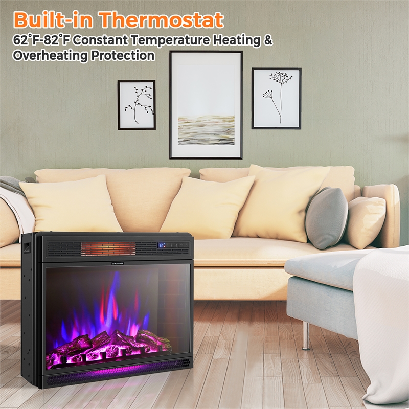 28inch Electric Fireplace Freestanding Heater Log Flame 1350W Black