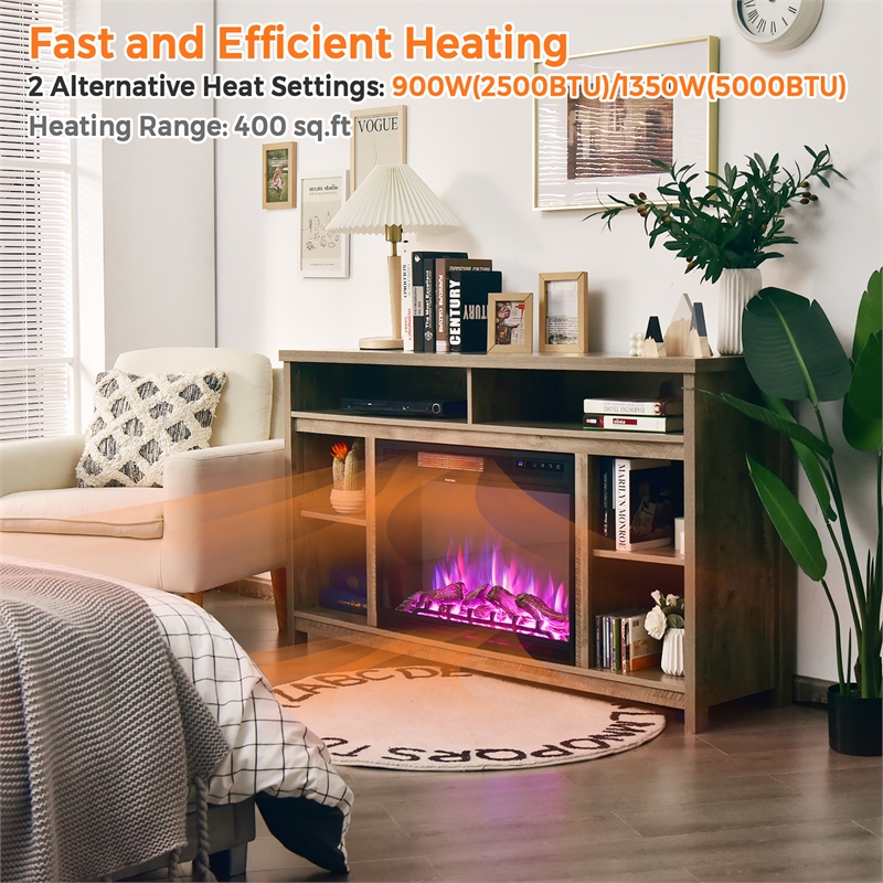 28inch Electric Fireplace Freestanding Heater Log Flame 1350W Black