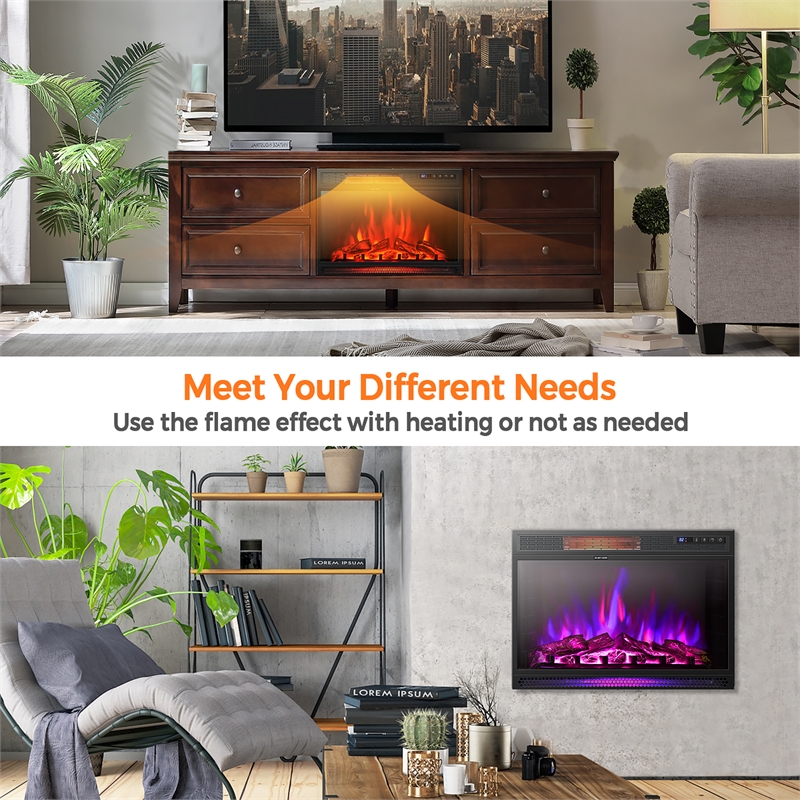 28inch Electric Fireplace Freestanding Heater Log Flame 1350W Black