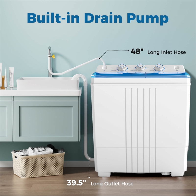 Twin Tub Portable Washing Machine with Drain Pump Timer Control Blue