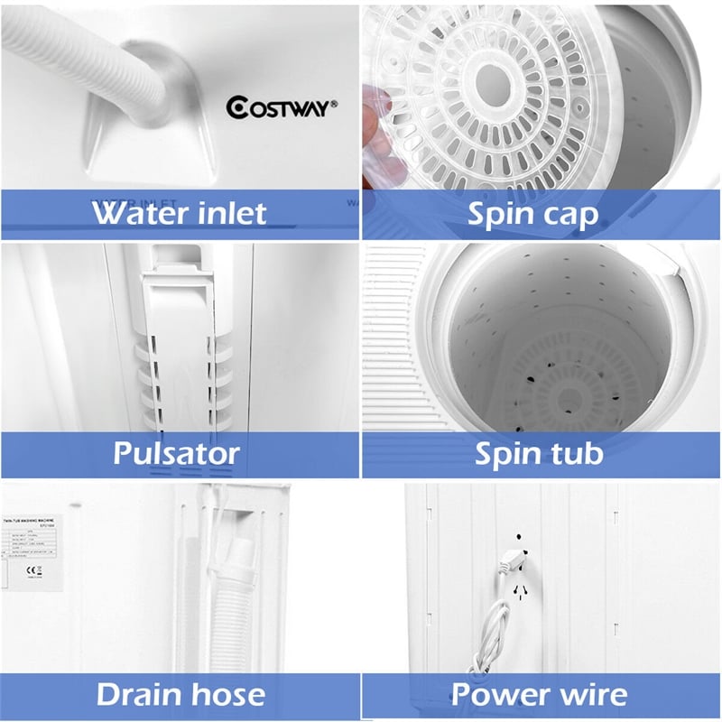 17.6 lb Portable Mini Compact Twin Tub Washing Machine Washer Spin Dryer White