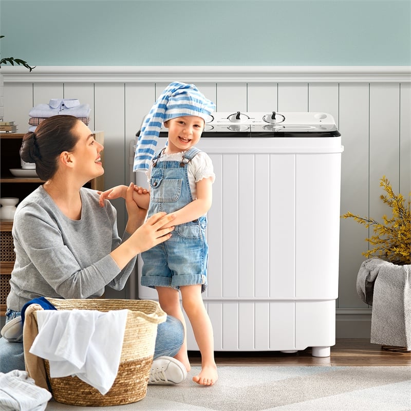 Portable Washing Machine 17.6 lbs Twin Tub Laundry Washer with Drain Pump Grey