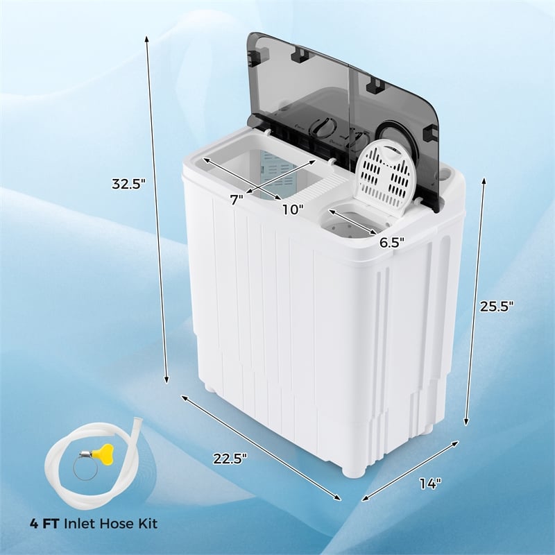 Portable Washing Machine 17.6 lbs Twin Tub Laundry Washer with Drain Pump Grey