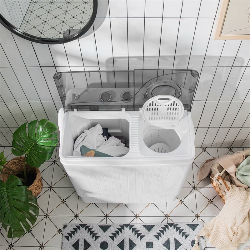 26 lbs Portable Semi automatic Twin Tub Washing Machine with Drain Pump Gray