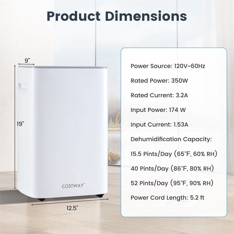 15.5 Pint(DOE) Dehumidifier for Basement 4500 Sq.ft White