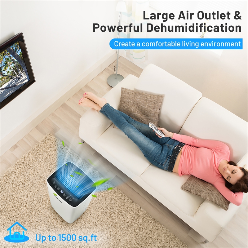9 Pint (DOE) Portable Dehumidifier 1500 Sq.ft Coverage Area White