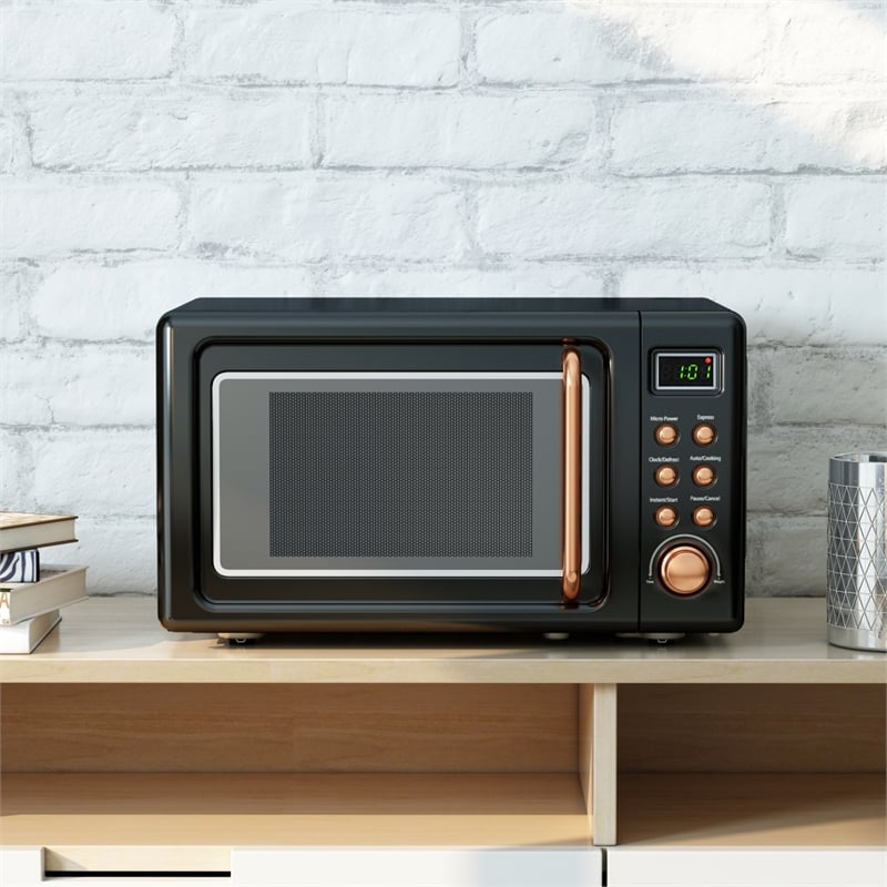 0.7 Cu.ft Retro Countertop Microwave Oven 700W Black