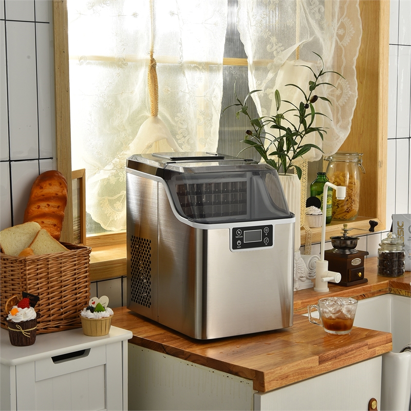Portable Ice Maker Self Cleaning with Ice Scoop Silver