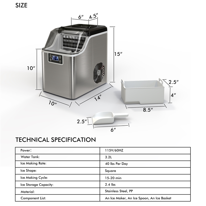 Portable Ice Maker Self Cleaning with Ice Scoop Silver