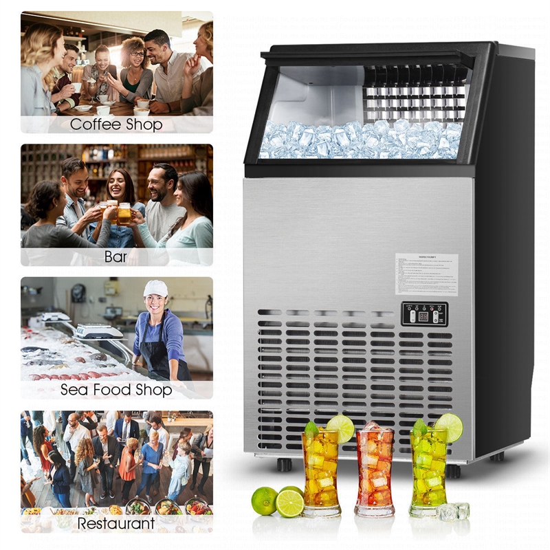 Stainless Steel 110Lbs Portable Ice Machine Black